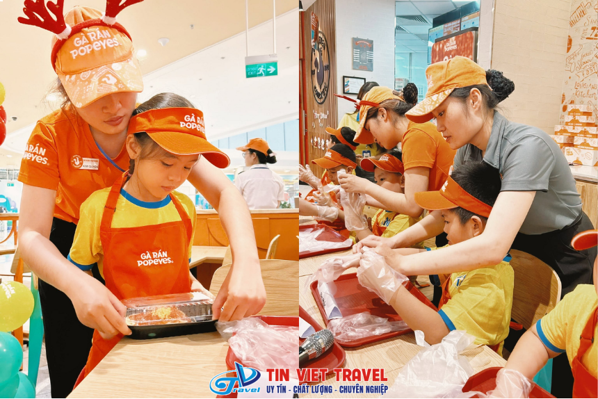 Các bé được hướng dẫn làm mì ý tại Popeyes